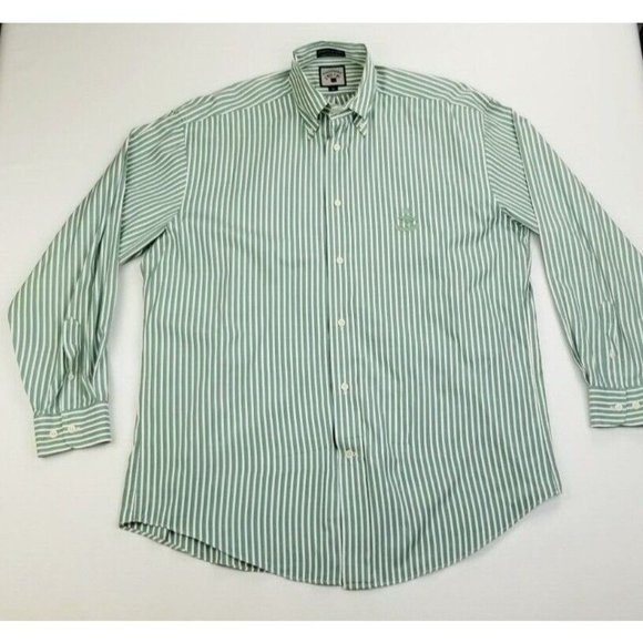 Faconnable Other - Faconnable Medium Men's Embroidered Chest Logo Green White Stripe Button Down